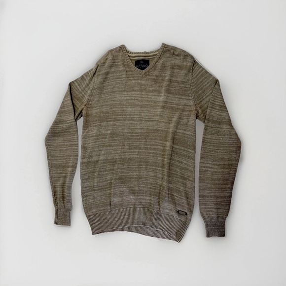 Buffalo Jeans Other - Buffalo David Bitton Men's Tan Faux Suede Shoulder Patch V-Neck Sweater Size XL